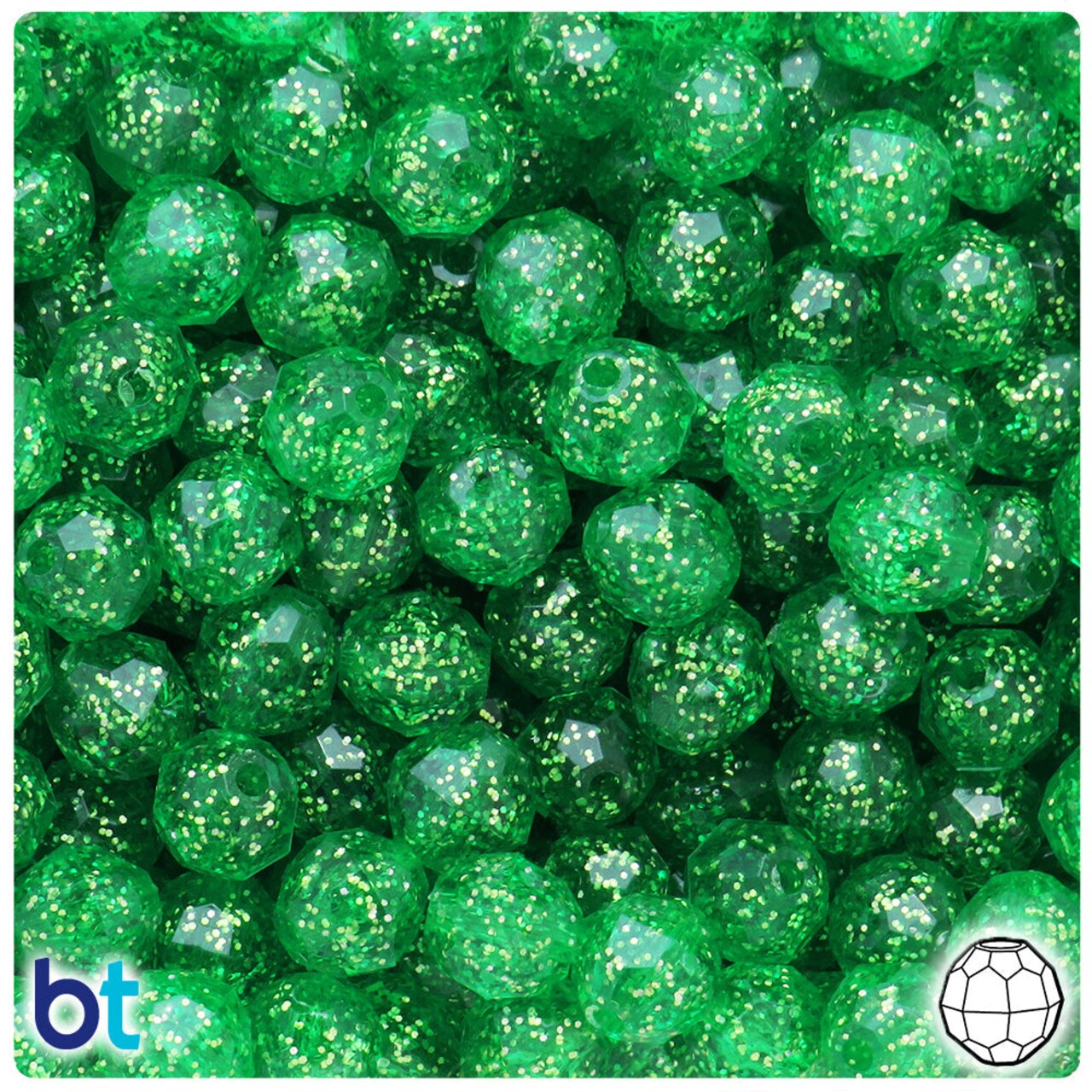 BeadTin Mint Sparkle 10mm Faceted Round Plastic Craft Beads (225pcs)